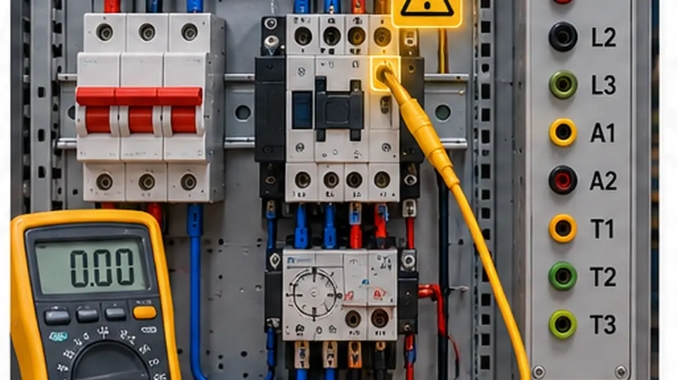 Painel didático de diagnóstico elétrico com instrumentos e componentes de comando