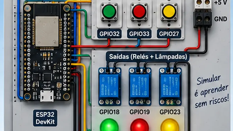 ESP32 — 3 botoeiras + 3 lâmpadas