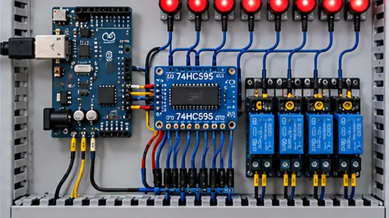 ESP32 + 74HC165 + 74HC595 — 8 entradas + 8 relés