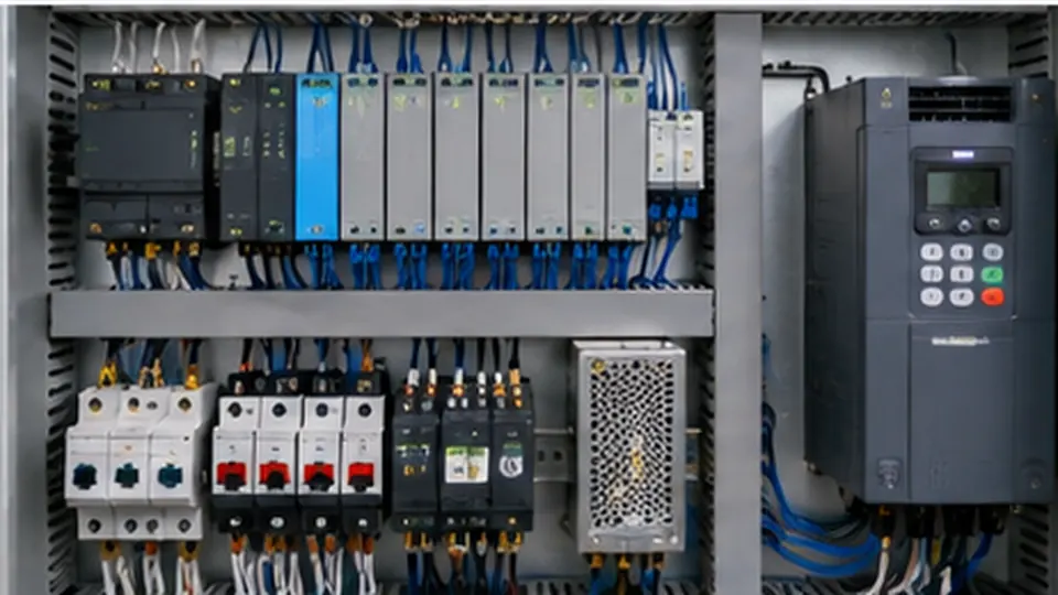 Painel com controlador, relés e acionamento em uma aplicação industrial automatizada