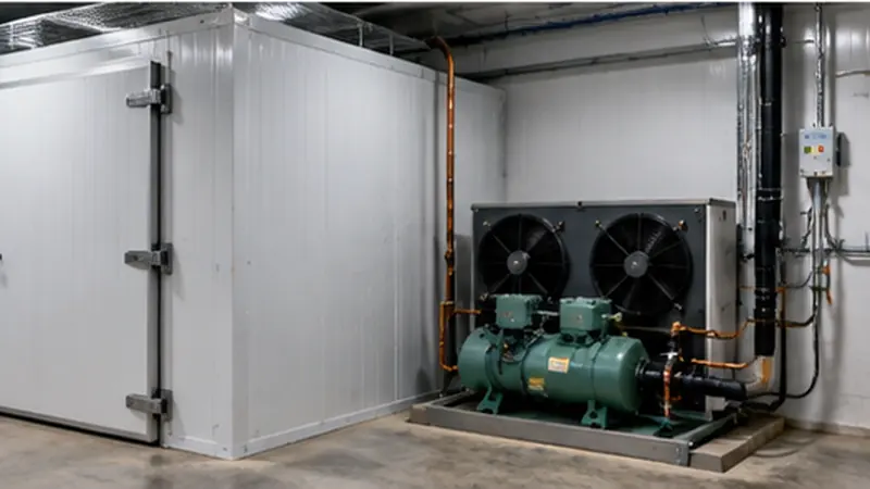 Câmara fria com compressor e ventilação