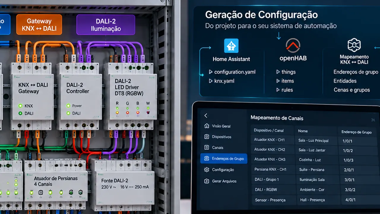 Topologia KNX e DALI relacionada a mapeamento de canais e arquivos de configuração