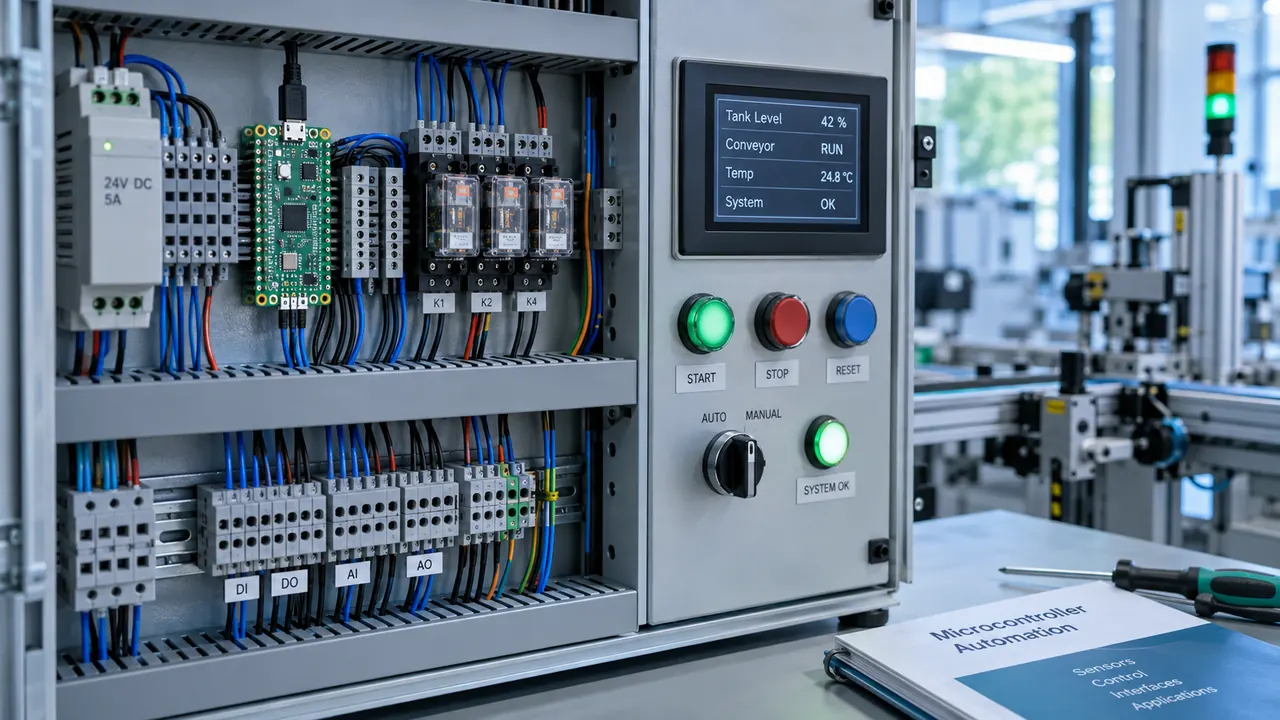 Painel de automação com Raspberry Pi Pico, relés e interface de operação