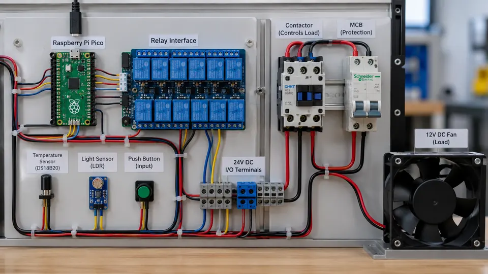 Raspberry Pi Pico integrado a sensor de temperatura, relé e ventilador