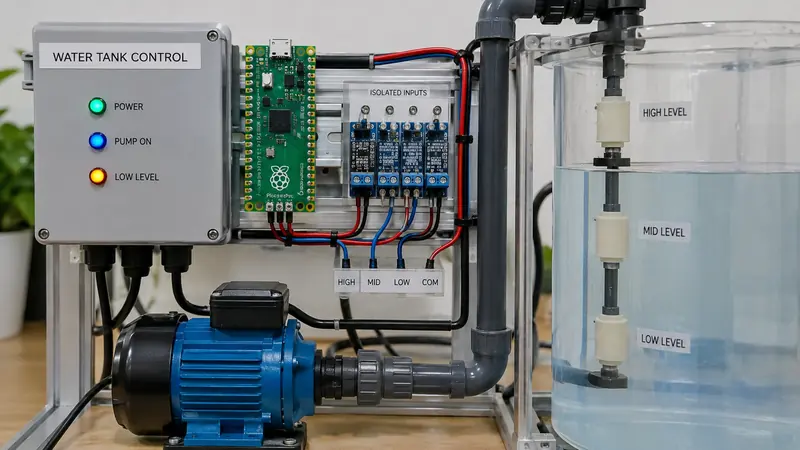 Raspberry Pi Pico — caixa d’água com sensores isolados
