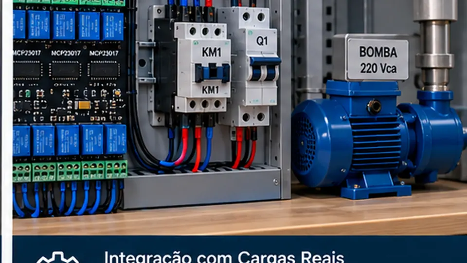 Placa TechRib integrada a disjuntor, contator e motor em painel de automação